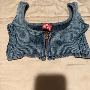 Diesel Blue Textured Zip Top